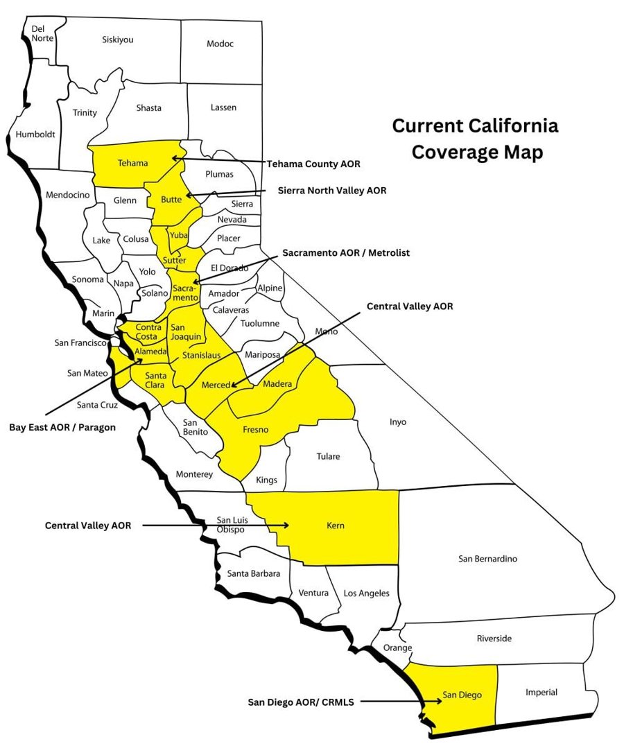 Map of California showing the counties currently covered by People's Choice Brokers and Mortgage Group
